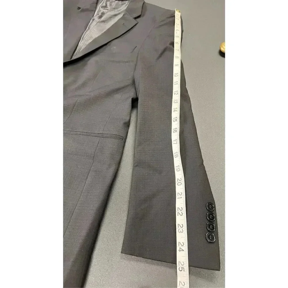 Linea Uomo Mens Black Square  Pattern 2-Button Front Blazer Sports Coat Size 36R